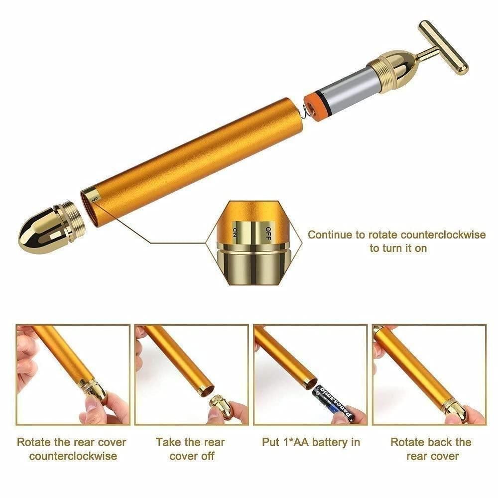✨ 24K Gold Energy Beauty Bar Electric Facial Massage Roller
